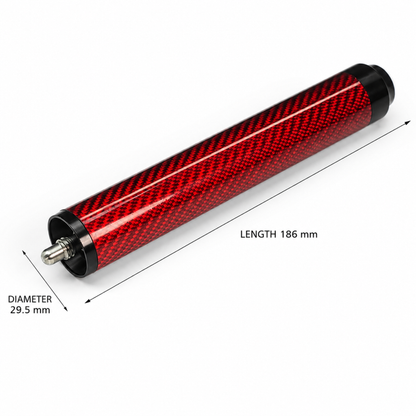 186mm carbon fiber pool cue rear extension available in red, black and purple.