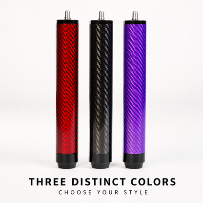 186mm carbon fiber pool cue rear extension available in red, black and purple.