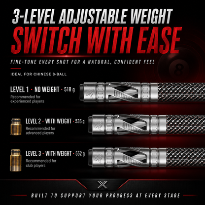 LANZEY X-Series Carbon Fiber Pool Cue | Adjustable Weight, Low-Deflection Shaft & Carbon Fiber Extension
