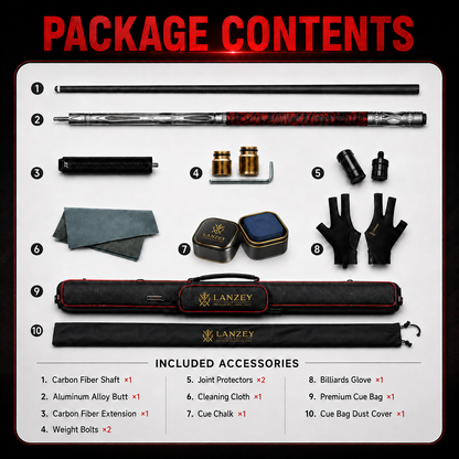 LANZEY X-Series Carbon Fiber Pool Cue Set – Premium Aluminum Alloy Cue with Adjustable Weight System & Low Deflection Shaft