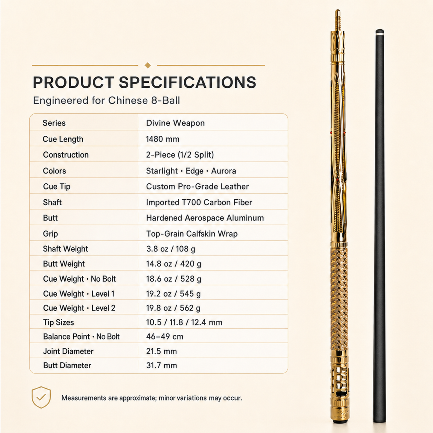 LANZEY Divine Arms Series Carbon Fiber Pool Cue Set | T700 Shaft, Aluminum Alloy Butt, Adjustable Weight & 10-Piece Accessory Kit