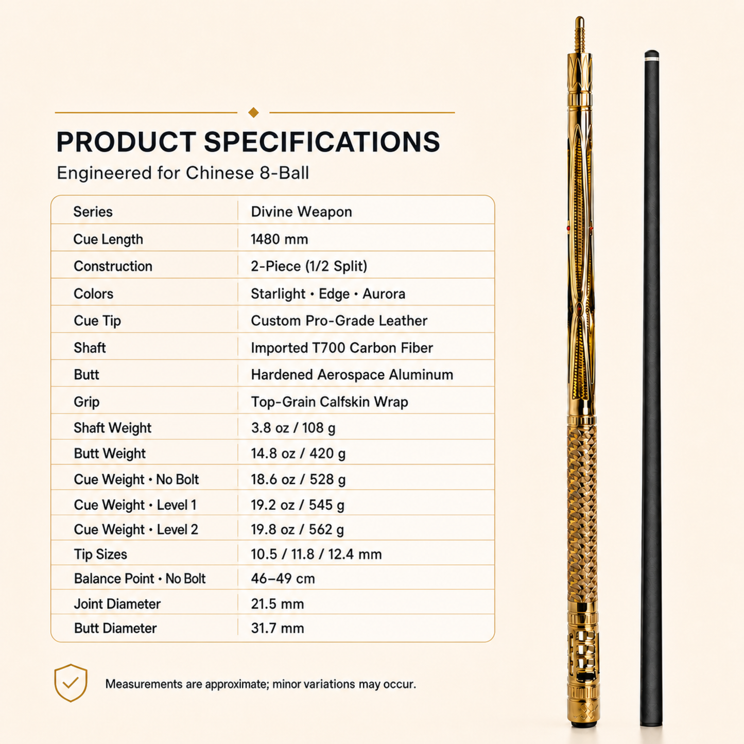 LANZEY Divine Arms T700 Carbon Fiber Pool Cue with Extension