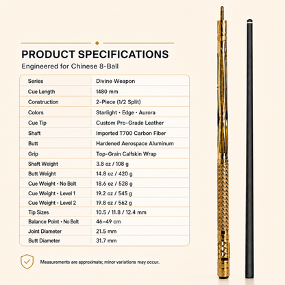 LANZEY Divine Arms T700 Carbon Fiber Pool Cue Set — 10-Piece Kit